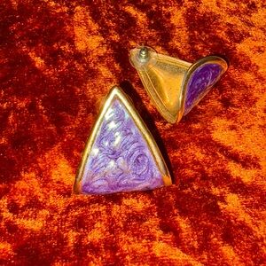Indigo and Gold Triangle Earrings Vintage